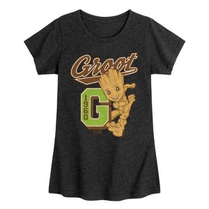 Girls' - Marvel - Guardians of the Galaxy Groot Collegiate Fitted Short Sleeve Graphic T-Shirt - 1 of 4