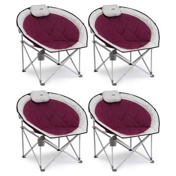 CORE Oversized Padded Round Saucer Moon Folding Chair w/ Headrest for Camping, Sporting Events, Outdoor/Indoor Space, Red (4 Pack)