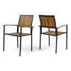 Modern Acacia Wood Patio Dining Chair Set of 2,Outdoor Armest Dining Chair with Metal Legs for Garden Backyard -Tanpinhause - 2 of 4