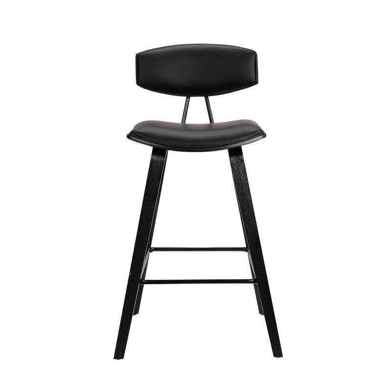 28.5" Fox Mid-Century Bar Height Barstool Faux Leather with Brushed Wood - Armen Living, 3 of 7