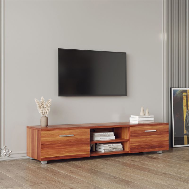 CRO Decor Walnut TV Stand for 70'' TV Stands with 2 Storage Cabinet Open Shelves, 2 of 11