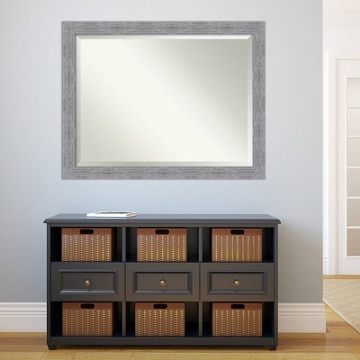 45"x35" Bark Rustic Framed Wall Mirror Gray - Amanti Art: Beveled, Polystyrene Frame, No Assembly