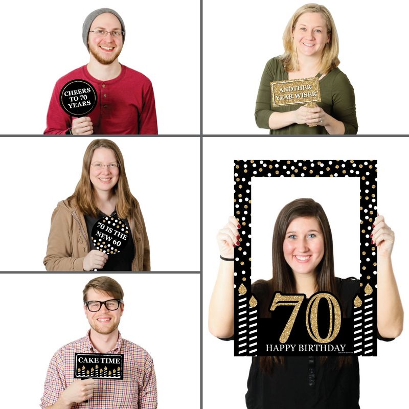 Big Dot of Happiness Adult 70th Birthday - Gold - Birthday Party Selfie Photo Booth Picture Frame & Props - Printed on Sturdy Material, 2 of 8