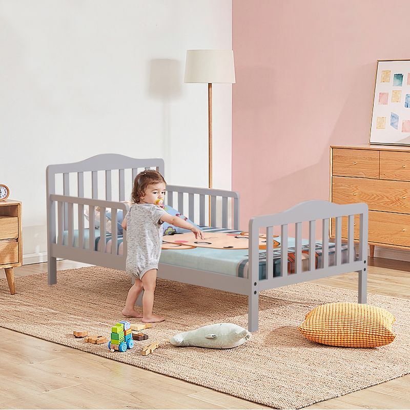 Costway Kids Toddler Wood Bed Bedroom Furniture w/ Guardrails Black/Brown/Grey/White, 4 of 11