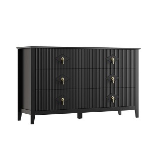 Fluted 6 Drawers Dresser for Bedroom, 54" Wide Modern Chest of Drawers with Metal Handle, Wooden Dresser Organizer - 1 of 4