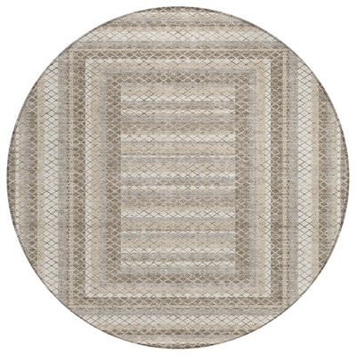 Taupe And Ivory Geometric Washable Indoor Outdoor Area Rug