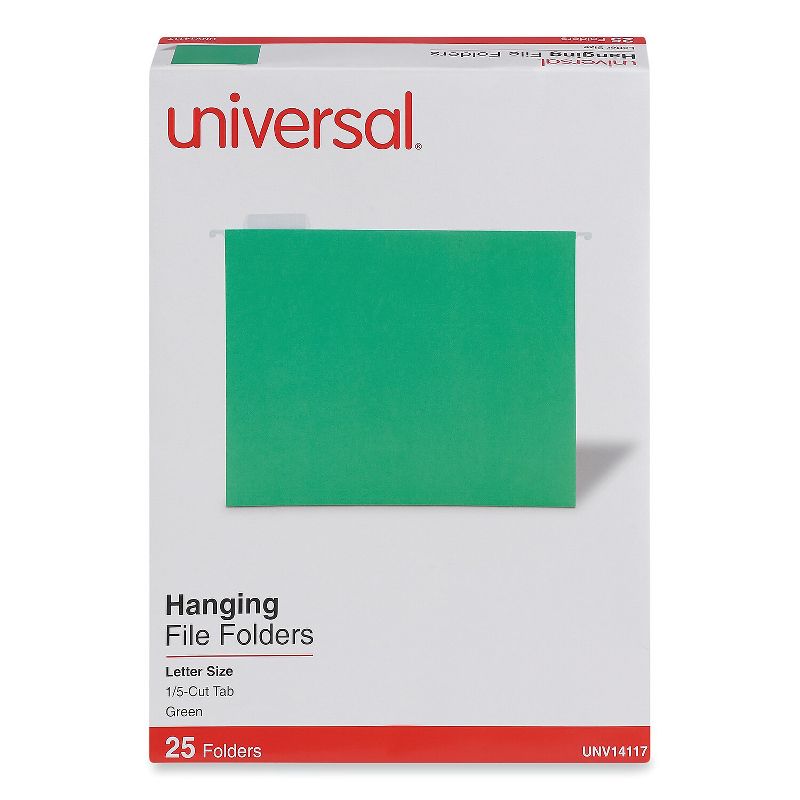 UNIVERSAL Hanging File Folders 1/5 Tab 11 Point Stock Letter Green 25/Box 14117, 1 of 5