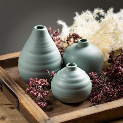 Sage Matte Ceramic Bud Vase Trio Set - Modern Home Accent