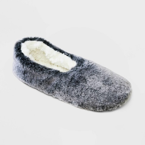 Women's Faux Fur Pull-on Slipper Socks - Black M/l