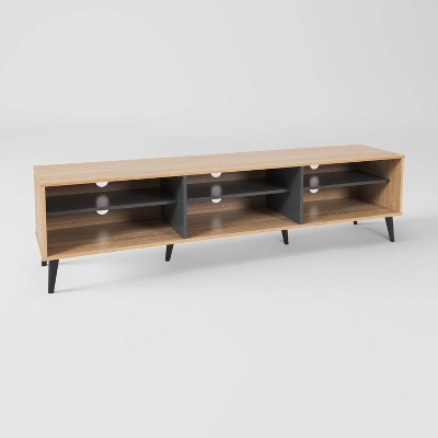 Light Brown and Gray TV Stand with Open Shelves for 85" TVs
