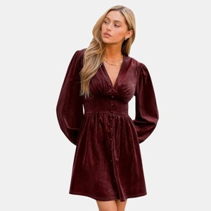 Women's Emerald Green Velvet Button-Down Dress - Cupshe - 1 of 4