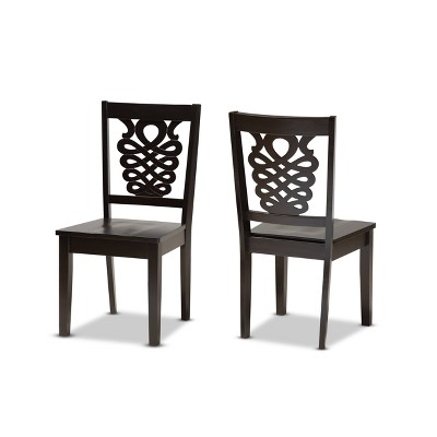 2pc GervaisTransitional Wood Dining Chair Set Brown - Baxton Studio: Polyester Upholstery, Spot Clean, Armless