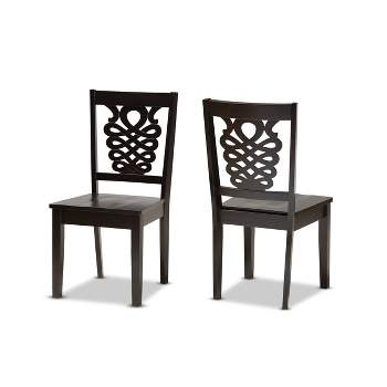 2pc GervaisTransitional Wood Dining Chair Set Brown - Baxton Studio: Upholstered, Geometric Back Design, Contemporary