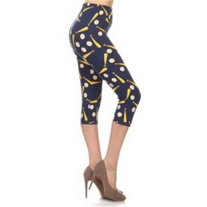 Slickblue Baseball Print Capri Leggings, High Waist, Fitted Style, Elastic Waistband, Stretchy Multicolor, One Size - 1 of 4