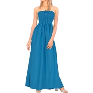 LA LEELA Women's House Daily Routine Evening Wear Solid Smocked Top Maxi Slit Dress Casual Strapless Tube Dresses for Women - 1 of 4