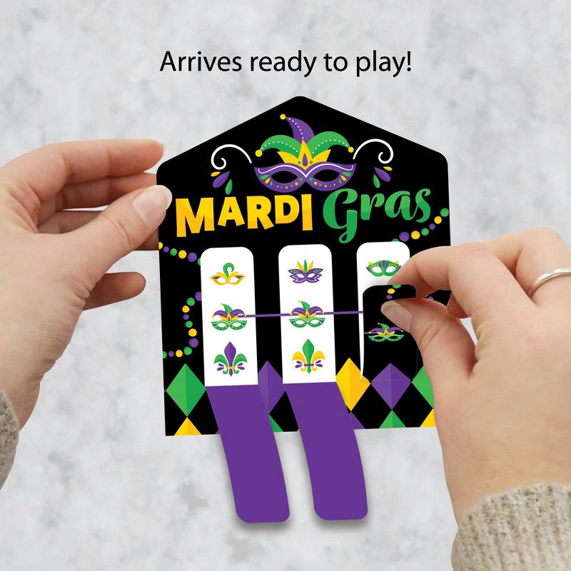 Big Dot of Happiness Colorful Mardi Gras Mask - Masquerade Party Game Pickle Cards - Pull Tabs 3-in-a-Row - Set of 12, 2 of 7