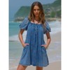 EXLURA Womens Summer Denim Short Puff Sleeve Dresses Knit Loose Plus Size Short Mini Dress 2025 Trendy Outfit - 3 of 4