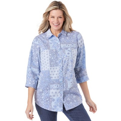 Woman Within Women's Plus Size Perfect Three Quarter Sleeve Shirt
