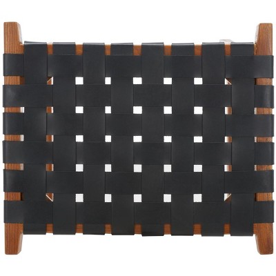 Abreu Black Woven Leather and Natural Wood Counter Stool
