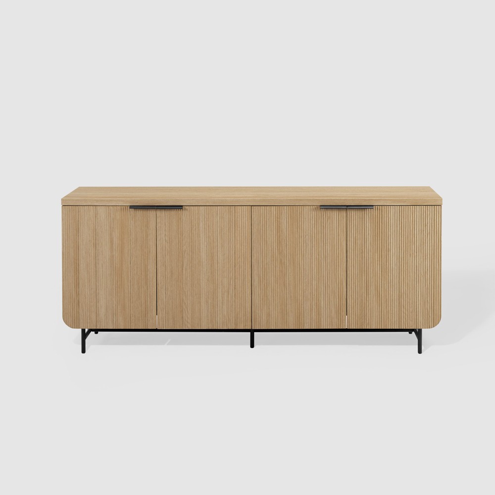 Photos - Storage Сabinet Modern 4 Door Reeded Sideboard Coastal Oak/Black - Saracina Home