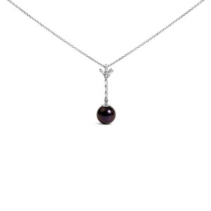.925 Silver 8mm Black Pearl and Created White Sapphire Pendant Pendant Necklace - 1 of 4