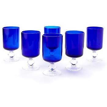 Blue Rose Polish Pottery 8oz. Cobalt Hurricane Wine Glass - Set of 6