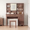 Vanity Desk with Mirror, LED Lights and Charging Station, Farmhouse Makeup Table With 2 Drawers and Cushioned Stool for Bedroom Dressing Room - 4 of 4