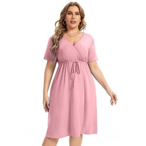 Women's V Neck A-Line Knee Length Wrap Mini Dress with Belt - 1 of 1