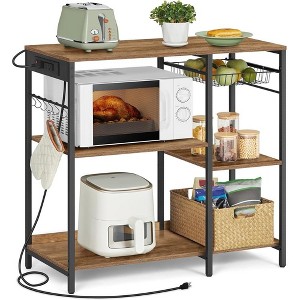 VASAGLE Baker's Rack, Coffee Bar Stand with Charging Station, Storage Shelves, Pull-Out Wire Basket, Table for Microwave, Kitchen, Oak Beige - 1 of 4