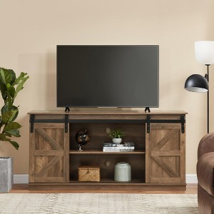 CENGHU TV Stand for Television up to 65" , Modern Mid Century Entertainment Center with Sliding Barn Door, Storage Cabinet Table Living Room, Brown - 1 of 4