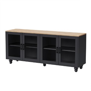 CLIHOME Farmhouse TV Stand with Tempered Glass Doors for TVs Up to 70", Versatile Sideboard with Adjustable Shelves - 1 of 4
