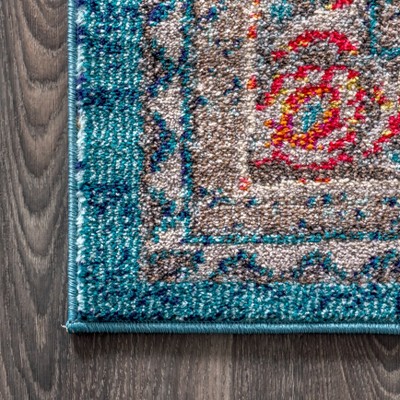 5'x8' Blue Synthetic Medallion Reversible Area Rug