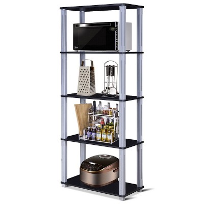 Compact 5-Tier Black PVC Veneered MDF Storage Shelf