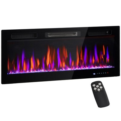 HOMCOM 42" Ultra-thin Recessed and Wall Mounted Electric Fireplace, Freestanding Fireplace Heater with Adjustable Flame Effect, Crystal, Black