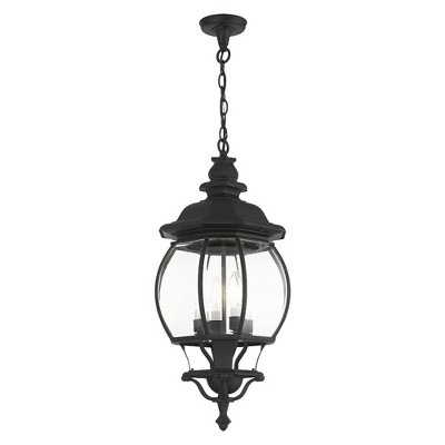 Frontenac Textured Black Outdoor Pendant Lantern with Clear Beveled Glass