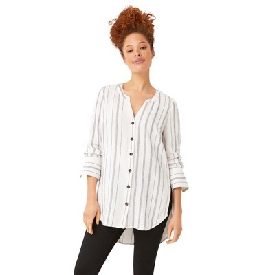 ellos Women's Plus Size Striped Linen-Blend Tunic