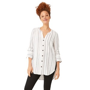 ellos Plus Size Striped Linen-Blend Tunic - 1 of 4