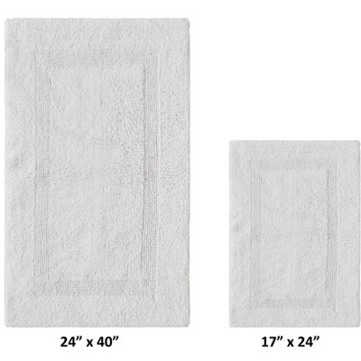 Luxurious White Cotton Tufted Reversible Bath Rug Set