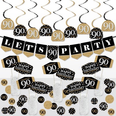 Big Dot of Happiness Adult 90th Birthday - Gold - Birthday Party Supplies Decoration Kit - Decor Galore Party Pack - 51 Pieces