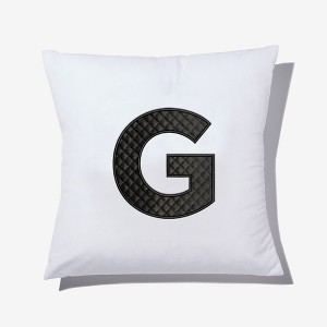 Personalization Mall Black Quilted Velour Initial Embroidered Applique Throw Pillow - 1 of 1