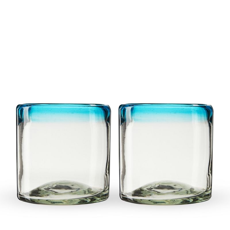 Segunda Vida Primavera Mexican Drinking Glasses - Hand Blown Colored Glassware - Blue Rimmed Tumblers, 100% Recycled Glass, 12oz, Set of 2, 6 of 9