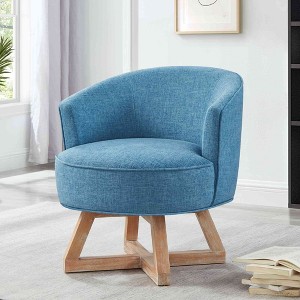 CAVINAS Linen Swivel Accent Chair with Curved Backrest and Wood Base,Upholstered Swivel Living Room Chairs,Reading Chairs for Living Room - 1 of 4