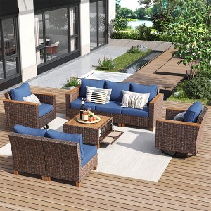 Whisen 8-Piece Wicker Outdoor Patio Furniture Set with Thick Cushion, Wicker Conversation Set with Swivel Chairs - 1 of 4
