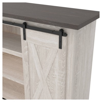 Gray Two-Tone Farmhouse TV Stand with Sliding Barn Doors