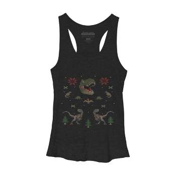 Women's Design By Humans Ugly Dino Christmas Sweater By AnotheHero Racerback Tank Top