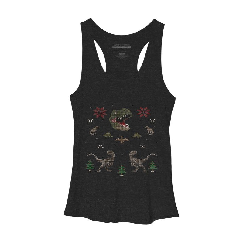 Women's Design By Humans Ugly Dino Christmas Sweater By AnotheHero Racerback Tank Top, 1 of 4