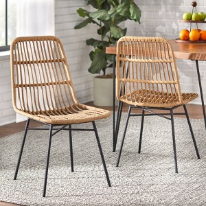 Lifestorey Set of 2 Greenville Dining Chairs Natural: Mid-Century Modern, Rattan & Metal Frame, 250lb Capacity - 1 of 4