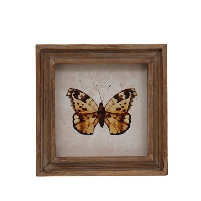 VIP Wood 9.5 in. Brown Square Framed Butterfly Art Print