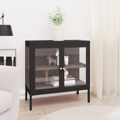 vidaXL Sideboard Black 27.6 in.x13.8 in.x27.6 in. Steel and Glass