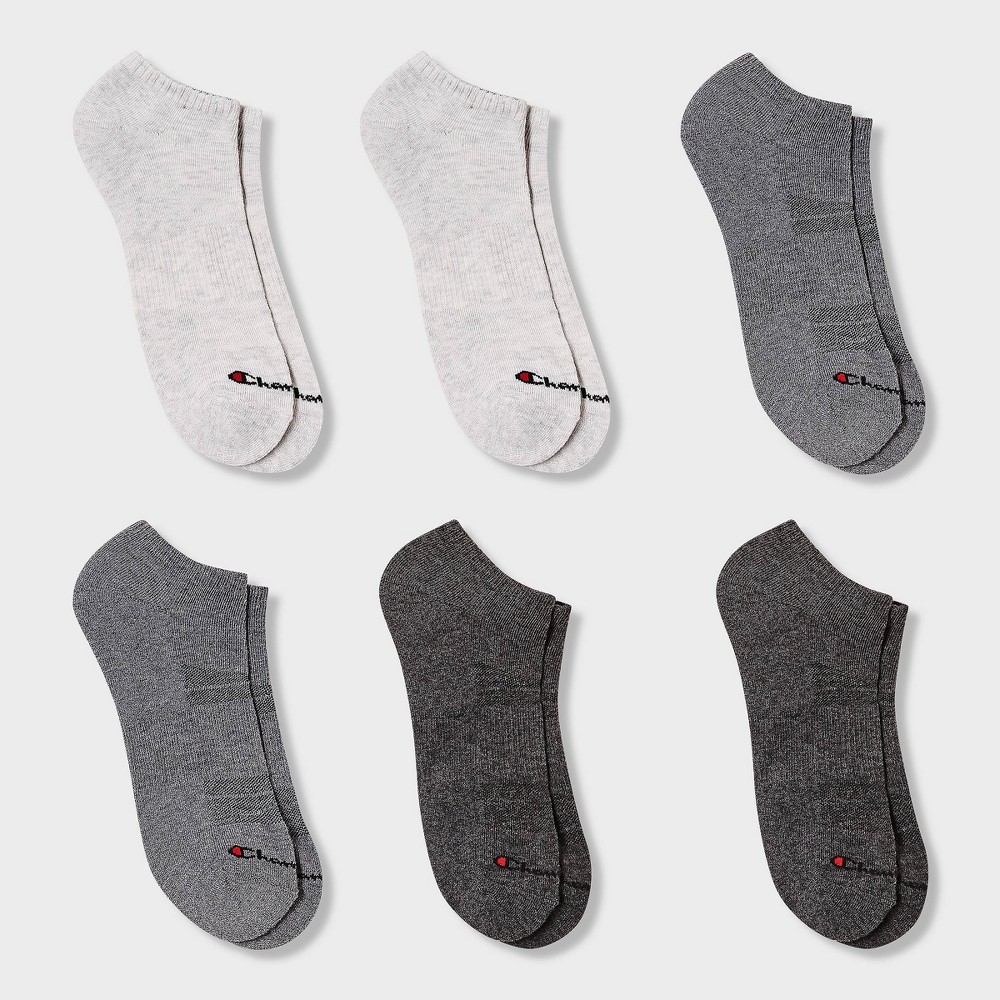Champion Iconic Essentials Men's 6pk Cushion Low Cut Socks - Assorted Grays 6-12